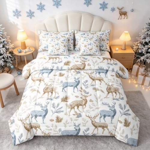Castle Fairy Deer Winter 7 Piece Bedding Set Woodland Elk Pine