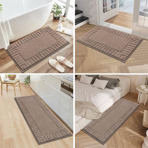 Pauwer Bathroom Rugs Sets 3 Piece, Microfiber Bath Mat Set, Coffee