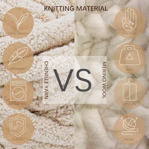 Chunky Knit Throw Blanket for Couch Sofa Bed Living Room Home Decor