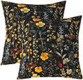 jejeloiu Black Flower Throw Pillow Covers Set of 2 Floral Decorative