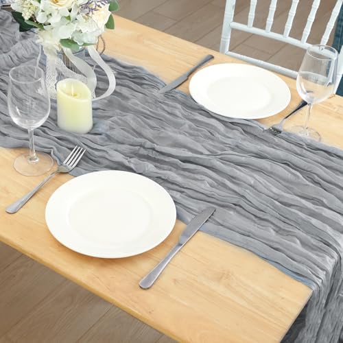 8 Pack Grey Cheesecloth Table Runner 120 Inch Boho Wedding Decor