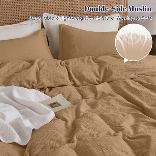 PHF 100% Natural Cotton Muslin Duvet Cover Set King Size, Ultra Soft