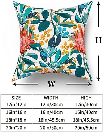 Teal Coral Floral Pillow Covers 20X20 Inch Turquoise Green Leaves