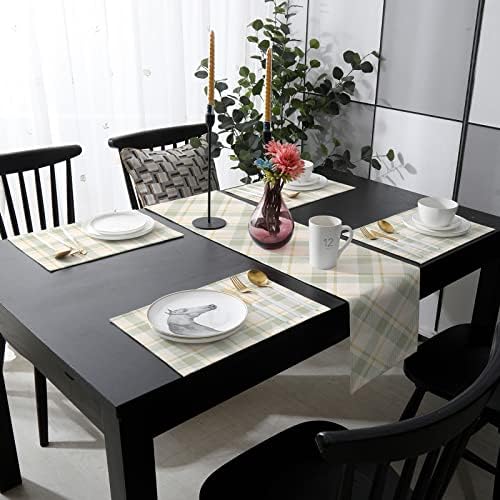 Farmhouse Grid Table Mats Set of 2 With Table Runner 90 Inches