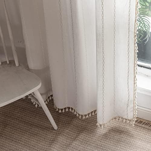 Boho Embroidery Linen Curtains 108 Inches Long for Living Room, 2