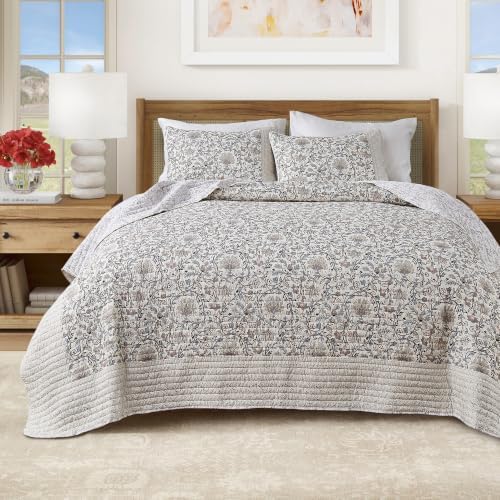 Great Bay Home Floral Quilt Set - 3-Piece Full/Queen Size Neutral