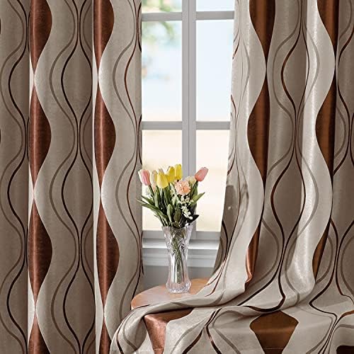 HOMEIDEAS Wave Room Darkening Curtains 52 X 96 Inch Length Brown and