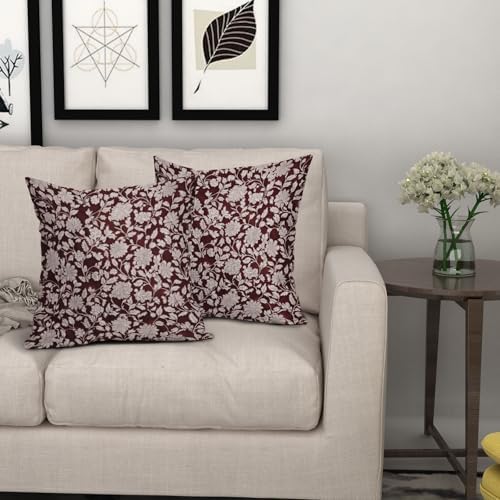 Wine Red and Gray Boho Floral Pillowcase Set of 2 Red Flowers Block