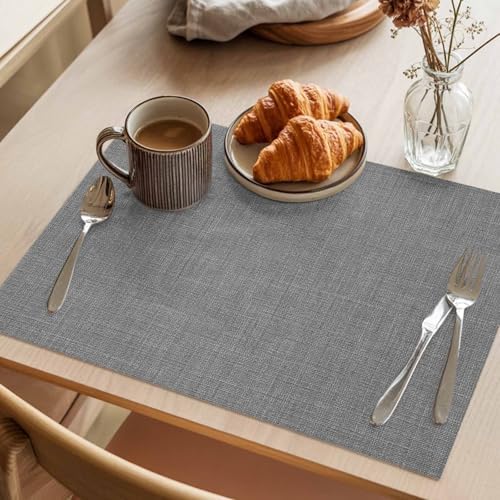 Classic Solid Gray Placemats Set of 6 Washable Table Mats for