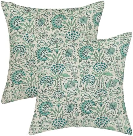 AGAYNA Vintage Floral Pillow Covers 20x20 Boho Teal Flower Throw