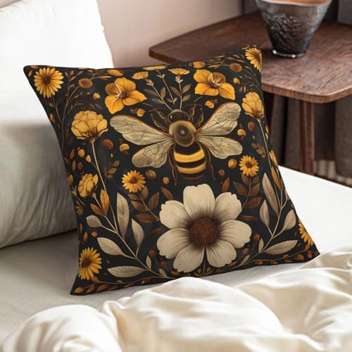 KiuLoam Vintage Pillow Covers 20x20 Set of 2 Bee Gold Yellow Cream