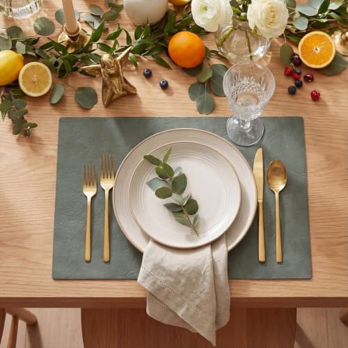 Artoid Mode Grey Faux Leather Placemats Set of 6, 12x18 Inch