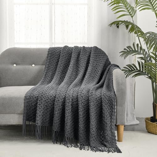CREVENT Farmhouse Boho Knitted Throw Blanket for Couch Sofa Chair Bed