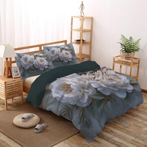 Duvet Cover Set King, 3D Luxury Floral Relief Brushed Microfiber