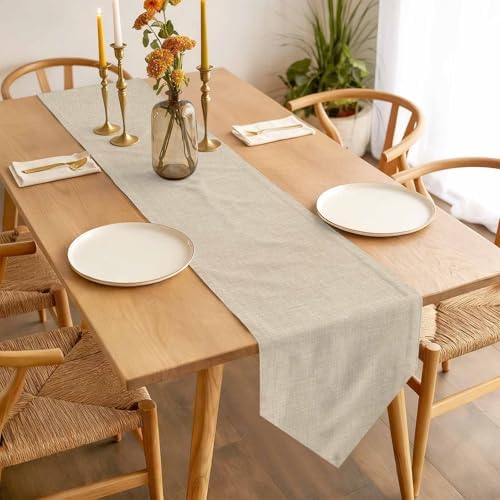 Vandarllin Table Runners 13x108 Inches Long, Beige Linen Texture Table