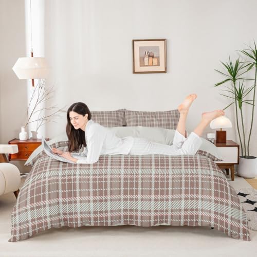 Homewish Buffalo Plaid Kids Duvet Cover Set King Size,Geometric