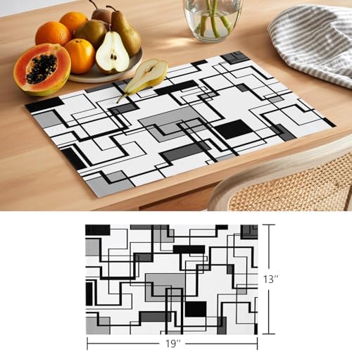 Cotton Linen Placemats for Dining Table Set of 8 Gray Geometric
