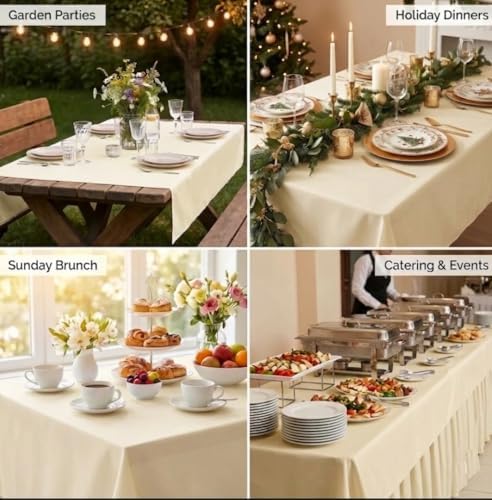 Urban Villa Tablecloth Cotton Tabletop 60x102 (8-10 Seats) Ivory