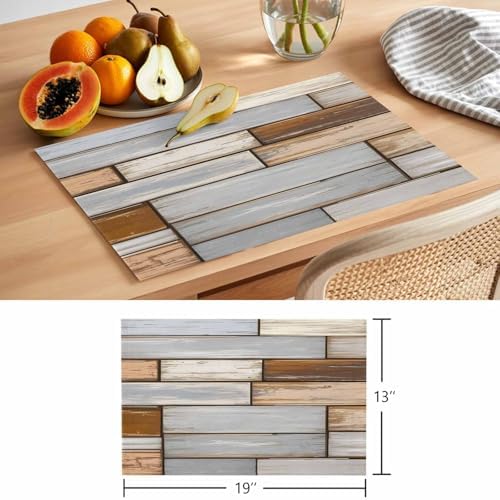 Country Vintage Wood Plank Placemats Set of 4 Washable Table Mats for