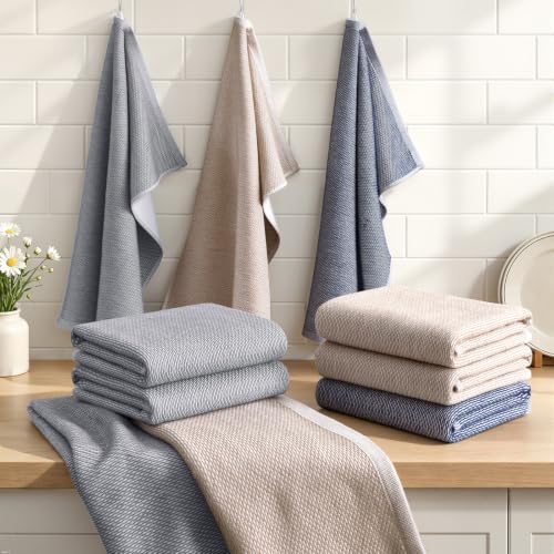 Homaxy Premium Kitchen Towels(18”x 28”, 6 Pack), Grey and Premium