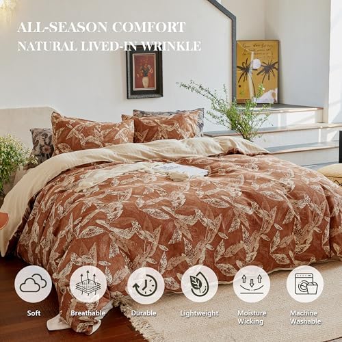 Simple&Opulence Muslin Duvet Cover Set Queen Size, 100% Washed Cotton