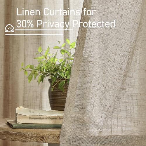 LAMIT Sheer Linen Curtains 96 inches Long 2 Panels Set for Living Room
