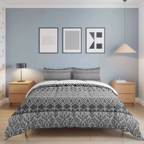 Grey Boho Full Duvet Cover Set - 4 Pcs Comforter Cover Bedding Sets