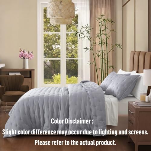 Viscose from Bamboo Shell Dream Quilt Set Twin, Silver Grey