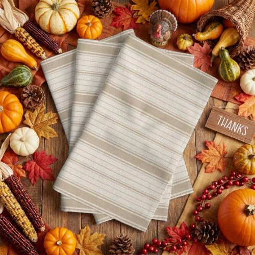 Beige Striped Kitchen Towels, 3 Pack Dish Towels for Kitchen, Modern