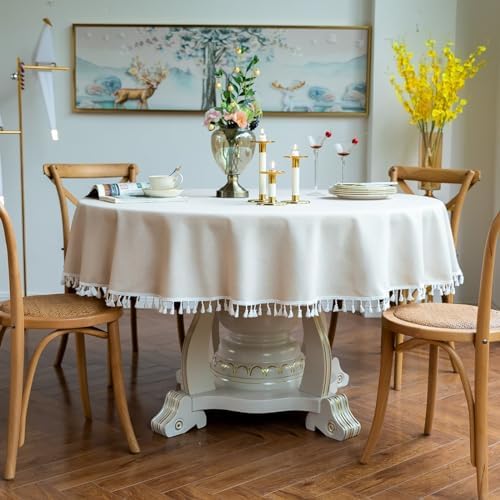 Daesar Modern Tablecloth Round, Cotton Linen Table Cloth Cover
