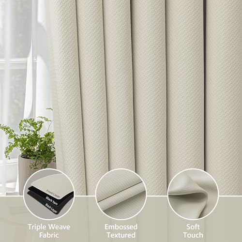 FMFUNCTEX 100% Blackout Beige Curtains 108 Inches for Bedroom, 2