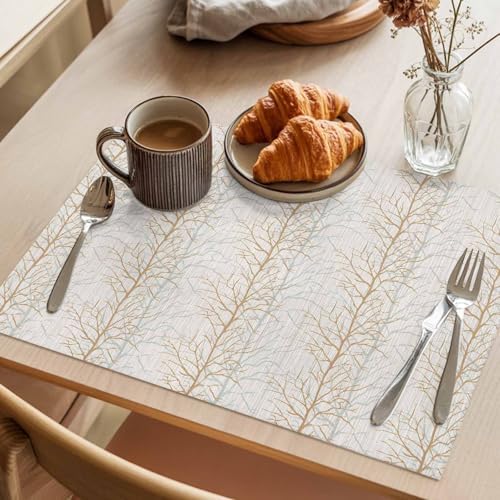 Placemats Set of 8, Brown Botanical Woven Placemat, Linen Place Mats