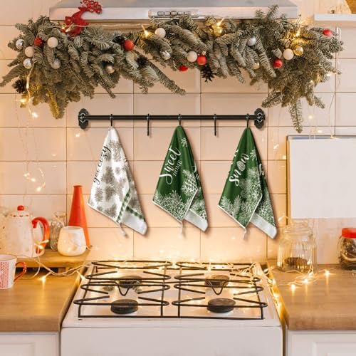 Preboun 6 Pcs Christmas Kitchen Towels Winter Hand Towels Pine Cones