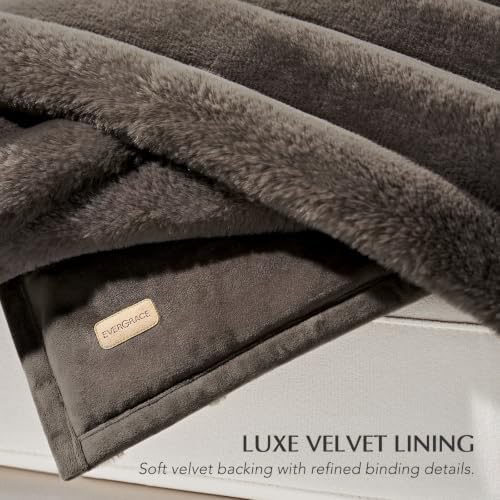 EverGrace Luxury Channel Faux Fur Throw Blanket, Dark Taupe, 50"x70"