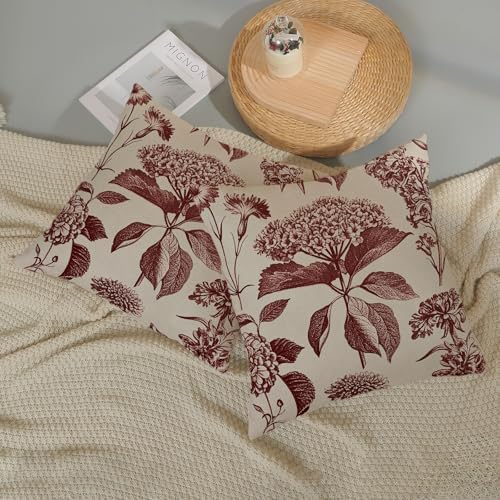 Burgundy Red Pillow Covers 18x18 Inch 2 Pcs Boho Vintage Floral Decor