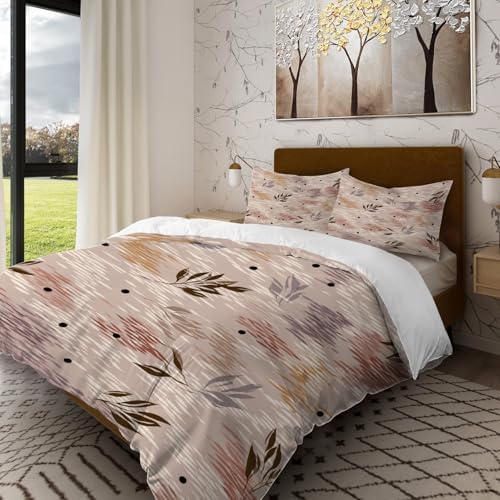 Batmerry Dot Leaf Queen Size 100% Cotton Duvet Cover Sets, Soft