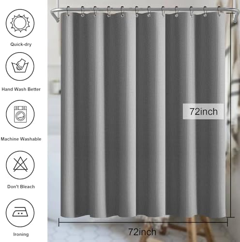 Gray Waffle Shower Curtain, Waterproof Shower Curtain Set for Hotel