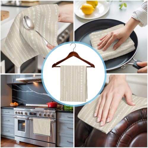 Modern Geometric Kitchen Towels Set of 3, Water Absorbent Dish Towel