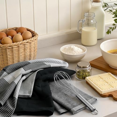 Homaxy 6 Pack Cotton Terry Premium Kitchen Towels, 18 x 28 in, Black