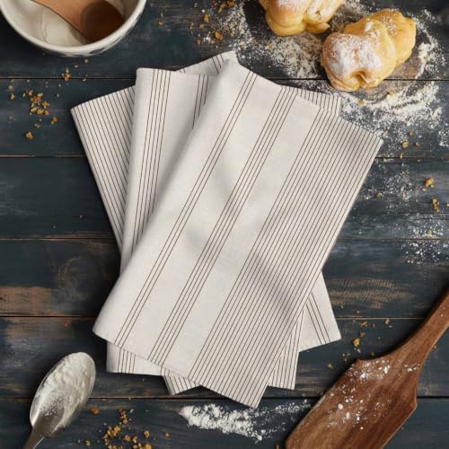 Beige Stripes Kitchen Towels Set of 3, Water Absorbent Dish Towel