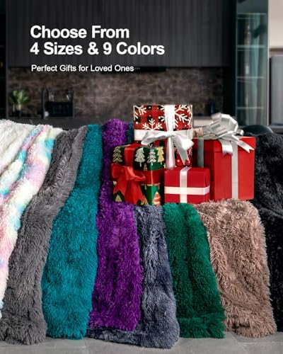 Pawque Luxury Faux Fur Sherpa Fleece Throw Blanket 90x90 inches, Cream