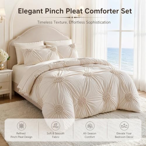 Elegant Pinch Pleat Duvet Cover Set, Ultra Soft Microfiber Bedding