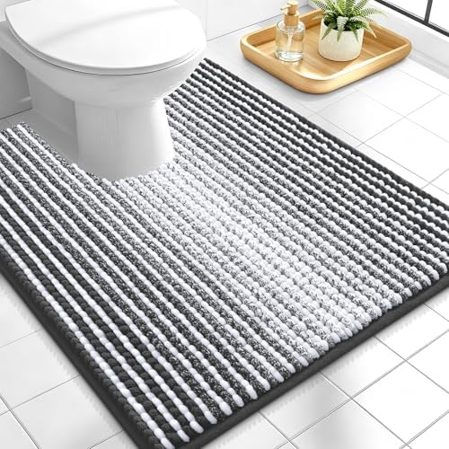 OLANLY Striped Chenille Bath Rug and Toilet Rug U-Shaped, Size 24x16