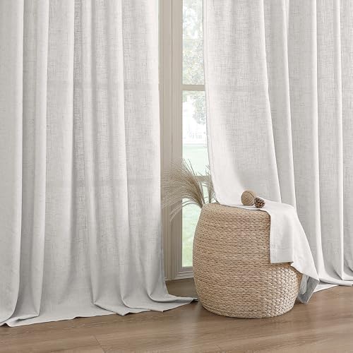 H.VERSAILTEX Linen Semi Sheer Curtains 96" L for Living Room, Natural