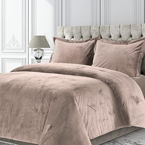 Tribeca Living Venice Queen Velvet Duvet Cover Set, Taupe