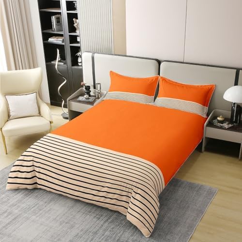 Erosebridal Geometric Simple Striped 100% Cotton Duvet Cover King for
