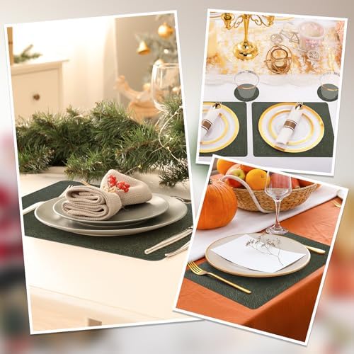 comfoyar Faux Leather Olive Green Placemats Set of 6 with Coasters