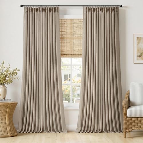 MIULEE Pinch Pleated Thick Linen Curtains 108 Inches 2 Panels Grey