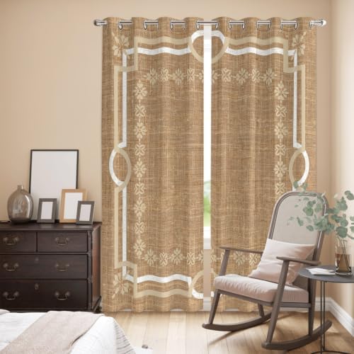 Taupe Gray Botanical Window Curtains Panels with Silver Grommet