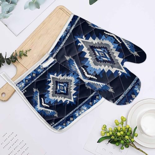 Quilted Cotton Terry Cloth Oven Mitt, Pot Holder Navy Blue Grey